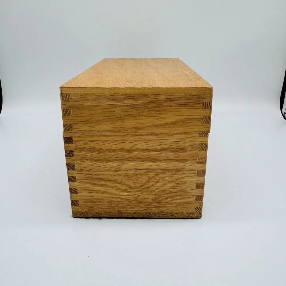 Vintage OWL Solid Oak Wood Recipe Box Index Card File Dovetail Large 1960’s Rare